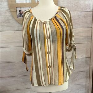 Unique Spectrum Striped Button-Down Blouse S